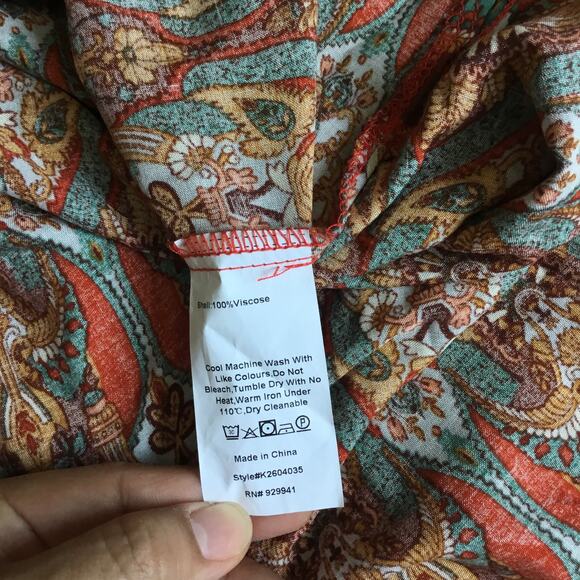 Luukse Allover Print Flounce Sleeve A-Line Kaftan Maxi Dress Boho Hippie Sz S - Picture 9 of 9